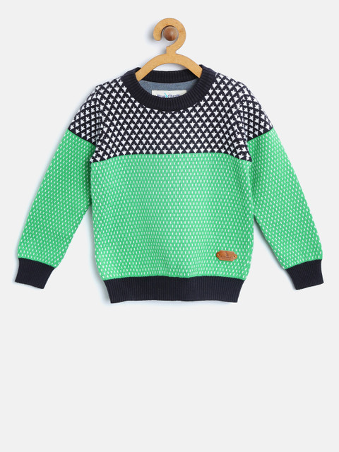 

Blue Giraffe Girls Green & Navy Blue Self-Design Pullover