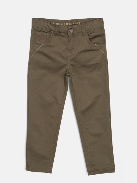 

Blue Giraffe Boys Olive Green Solid Chinos