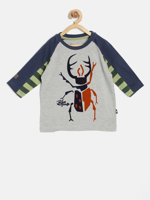 

Blue Giraffe Boys Grey Melange Flock Print Round Neck T-shirt