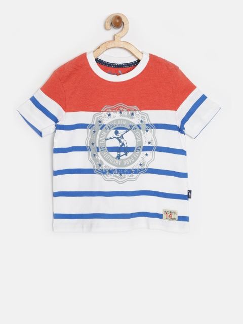 

Blue Giraffe Boys White & Blue Printed Round Neck T-shirt