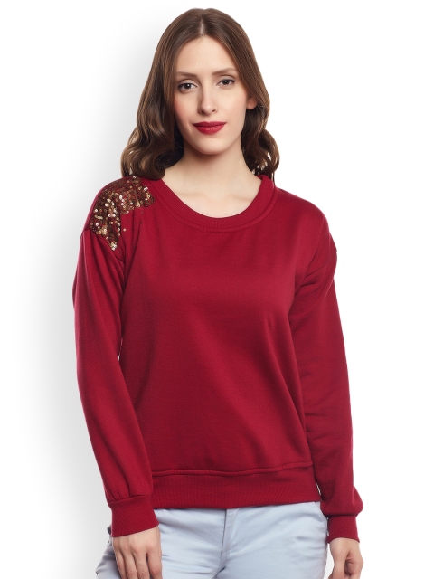 

Belle Fille Women Maroon Solid Sweatshirt