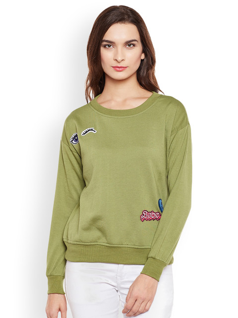 

Belle Fille Women Olive Green Solid Sweatshirt