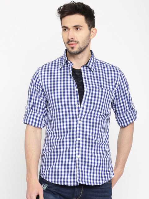 

HERE&NOW Men Navy Blue & White Regular Fit Checked Casual Shirt
