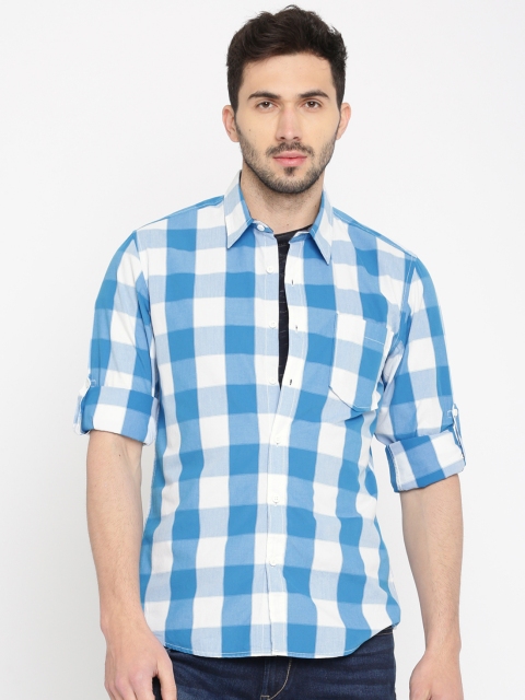 

HERE&NOW Men Blue & White Regular Fit Checked Casual Shirt