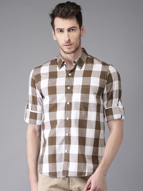 

HERE&NOW Men Brown & White Regular Fit Checked Casual Shirt
