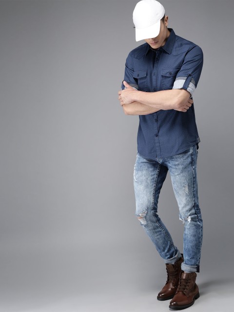

HERE&NOW Men Blue Regular Fit Printed Casual Shirt