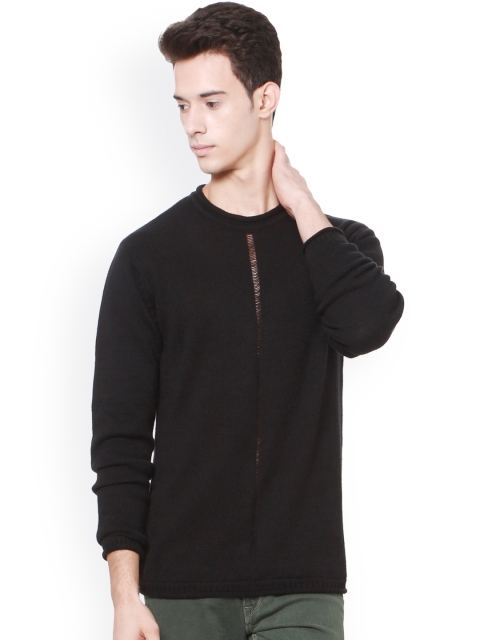 

People Men Black Self Design Pullover