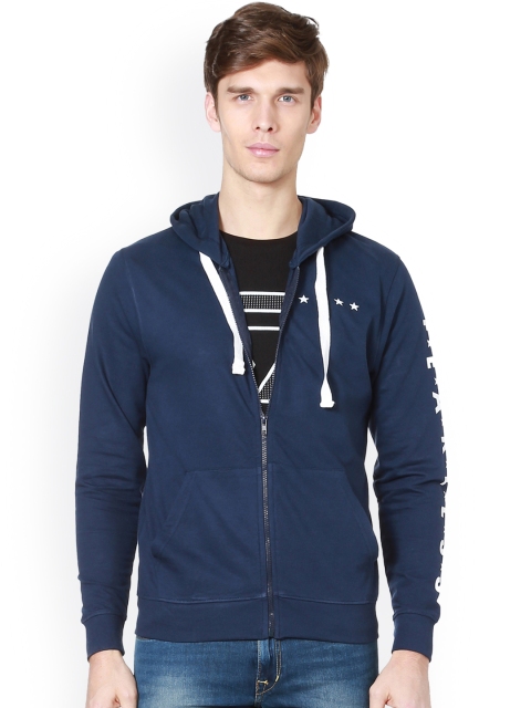 

People Men Blue Solid Hooded Sweatshirt