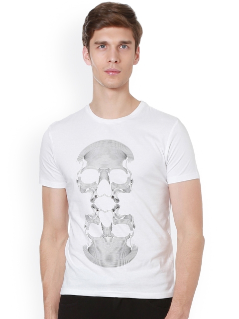 

People Men White Printed Round Neck T-shirt