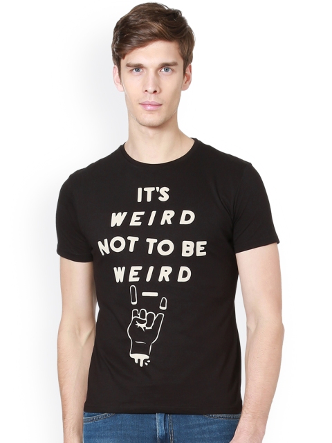 

People Men Black Printed Round Neck T-shirt