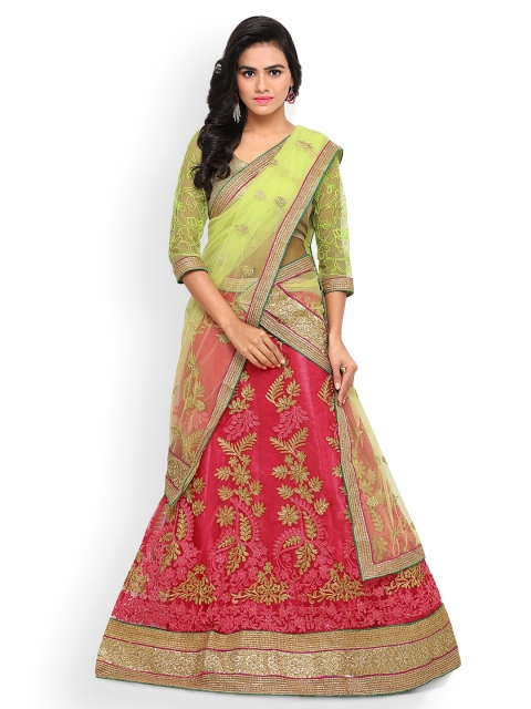 

Triveni Pink & Green Semi-Stitched Lehenga Choli with Dupatta