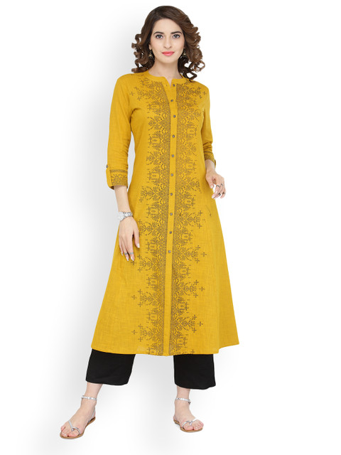 

Varanga Women Mustard & Black Printed Kurta with Trousers