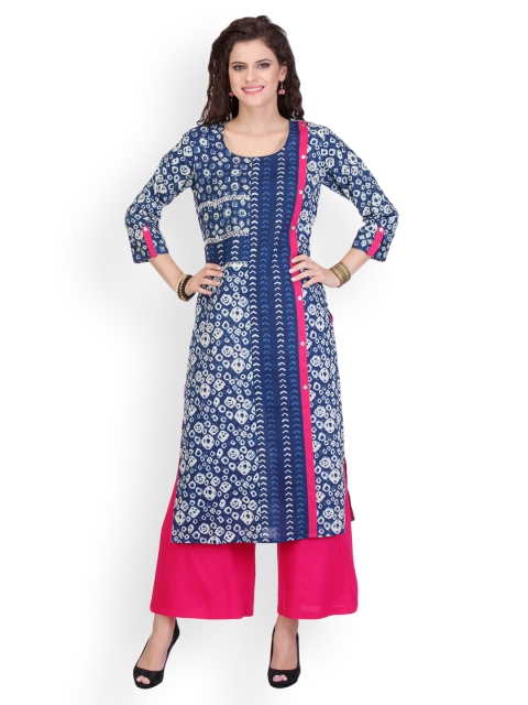 

Varanga Women Blue Printed Straight Kurta