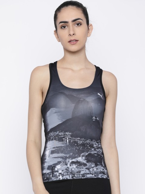 

Puma Women Black & Grey Printed Tank Top