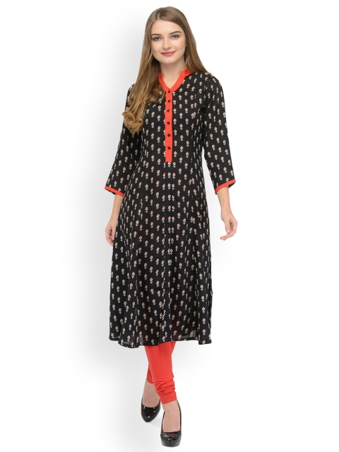 

Ayaany Women Black Printed A-Line Kurta