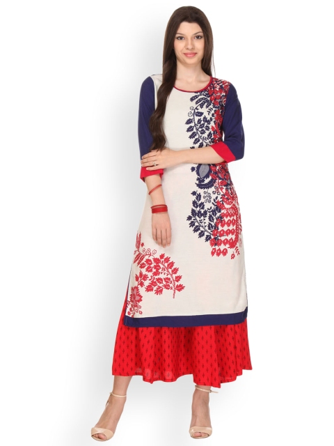 

Varanga Women White Printed Straight Kurta