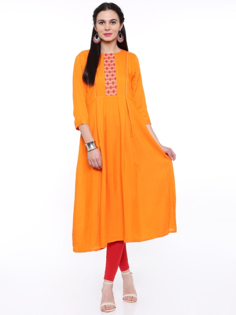 

ANAISA Women Orange Embroidered Anarkali Kurta