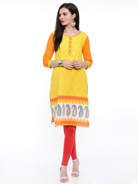 

ANAISA Women Yellow Printed Straight Kurta