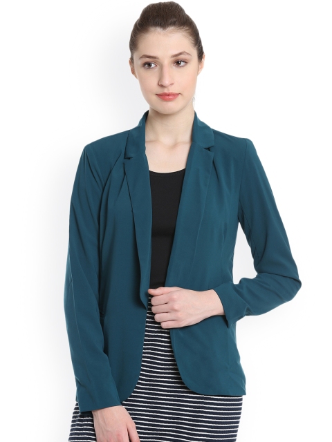 

United Colors of Benetton Women Teal Blue Solid Open Front Jacket
