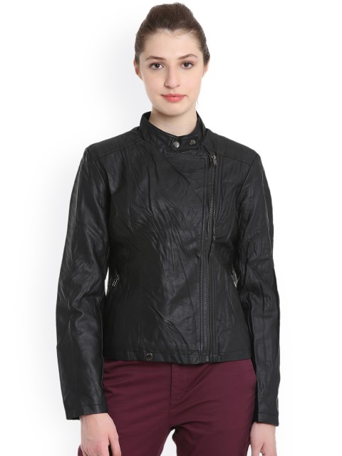 

United Colors of Benetton Women Black Solid Biker Jacket