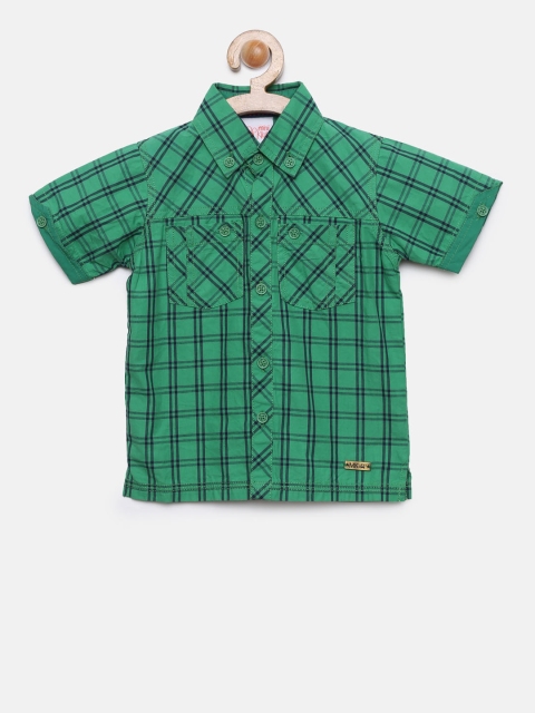 

MINI KLUB Boys Green Comfort Fit Checked Casual Shirt