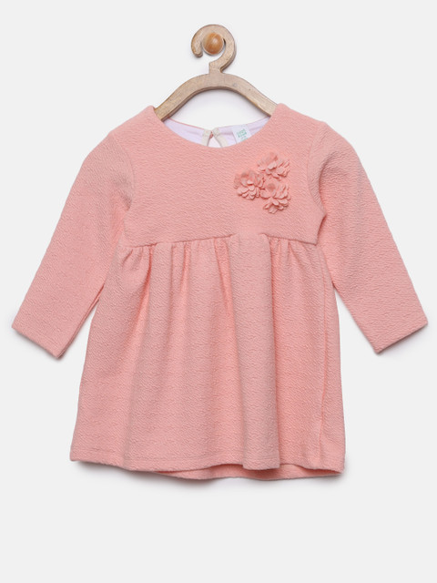 

MINI KLUB Girls Pink Self Design A-Line Dress