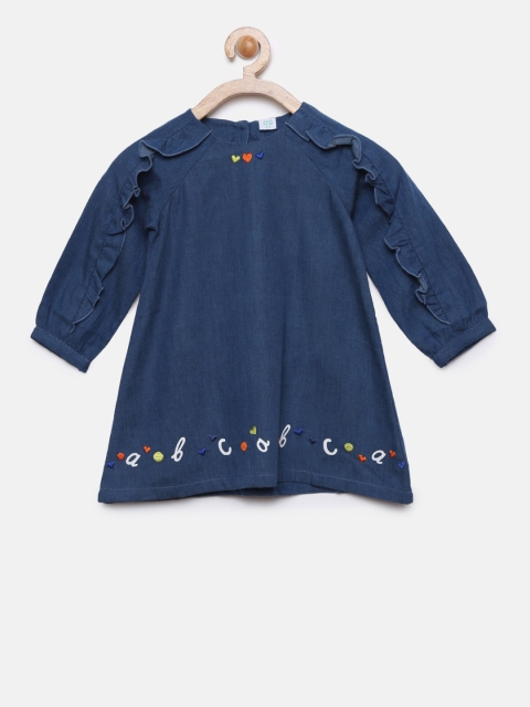 

MINI KLUB Girls Blue Printed Denim A-Line Dress