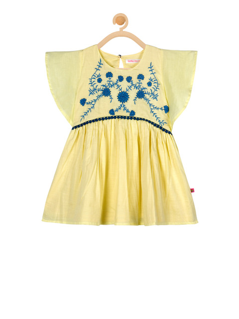 

Budding Bees Girls Yellow Self Design Fit and Flare Dress