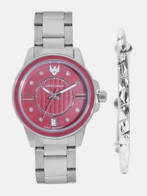 

Swiss Eagle Women Watch Gift Set, Maroon