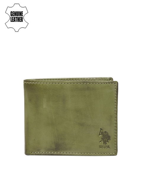 

U.S. Polo Assn. Men Olive Green Solid Two Fold Wallet