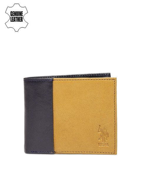 

U.S. Polo Assn. Men Navy Blue & Tan Colourblocked Two Fold Wallet