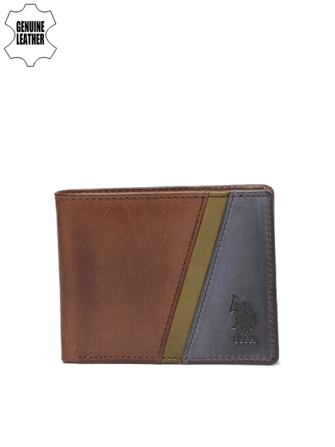 

U.S. Polo Assn. Men Brown & Blue Colourblocked Two Fold Wallet