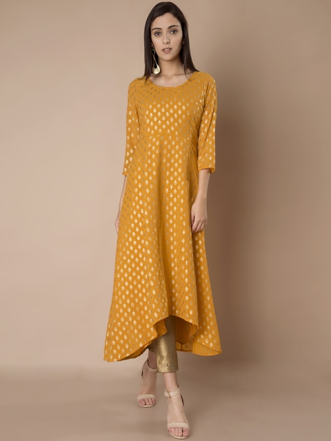 

INDYA Women Mustard Yellow Printed A-Line Kurta