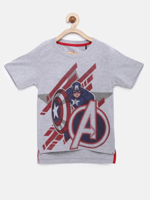 

YK Marvel Boys Grey Melange Printed Round Neck T-shirt