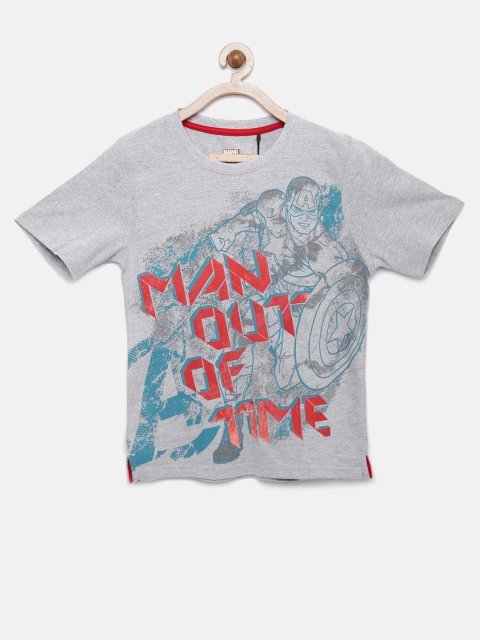 

YK Marvel Boys Grey Melange Printed Round Neck T-shirt