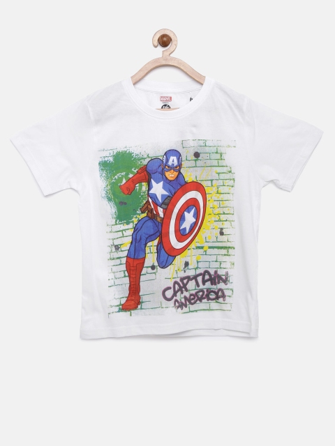 

YK Marvel Boys White & Blue Printed Round Neck T-shirt