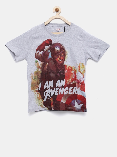 

YK Marvel Boys Grey Melange Printed T-shirt