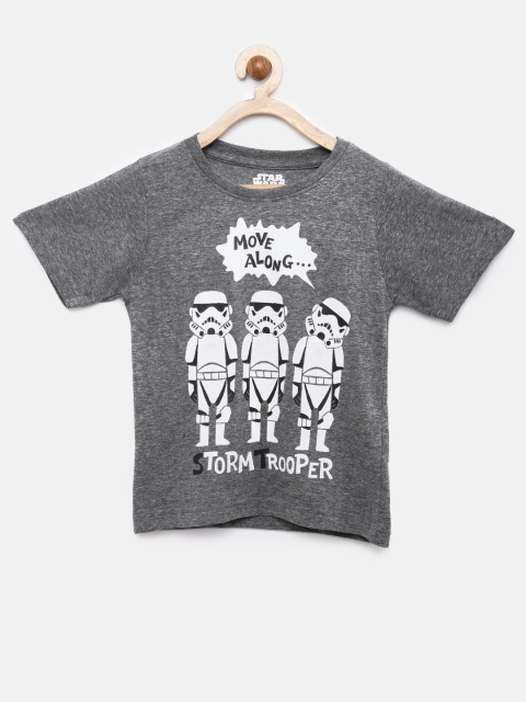 

YK Star Wars Boys Grey Melange Star Wars Printed Round Neck T-shirt