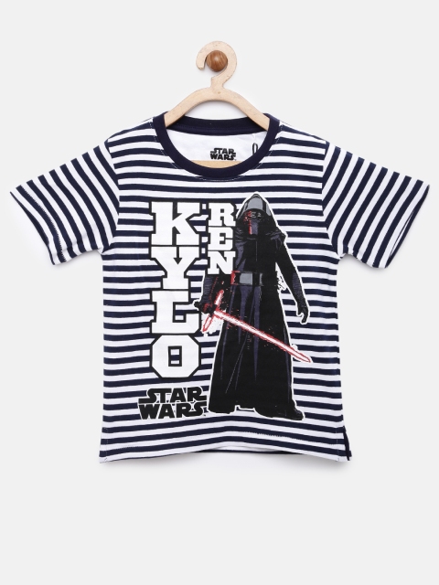 

YK Star Wars Boys White & Navy Striped Round Neck T-shirt