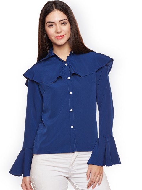 

Popnetic Women Blue Classic Regular Fit Solid Casual Shirt