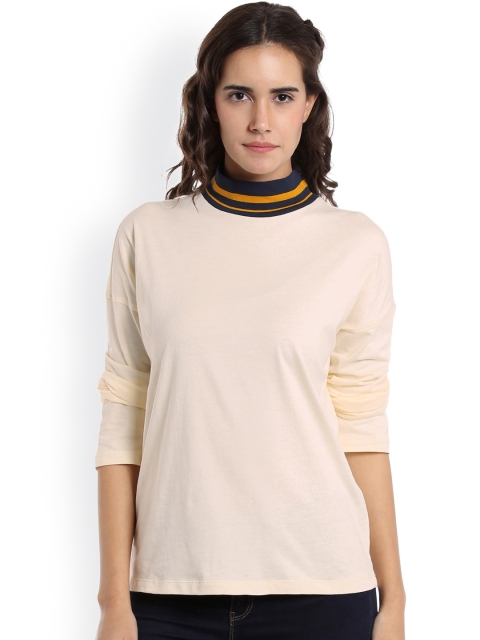 

Vero Moda Women Cream-Coloured Solid Pure Cotton Top