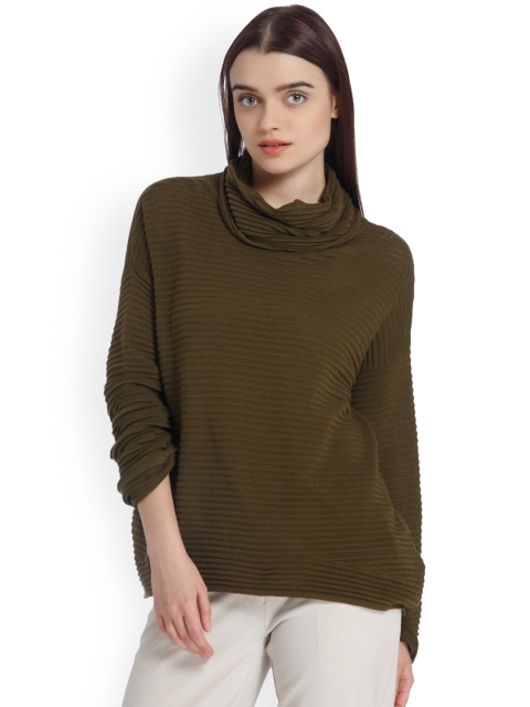 

Vero Moda Women Olive Green Striped Top