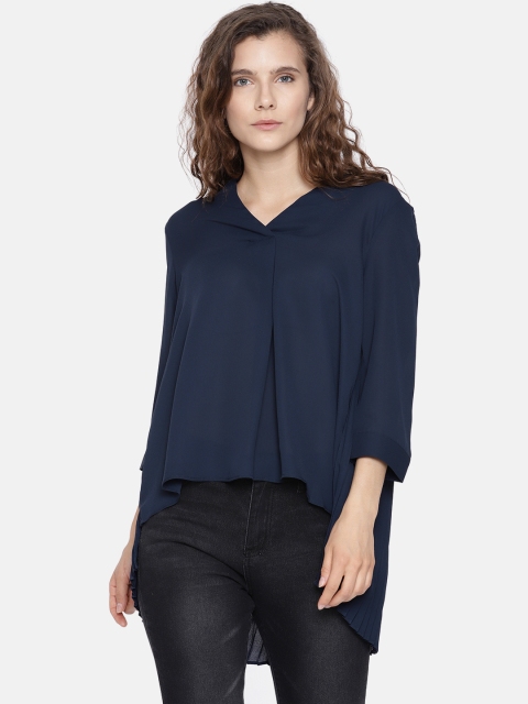 

Vero Moda Women Navy Blue Solid High-Low Top