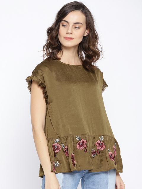 

Vero Moda Women Olive Green Solid Peplum Top