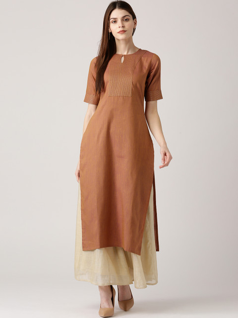 

Libas Women Brown Solid Straight Kurta
