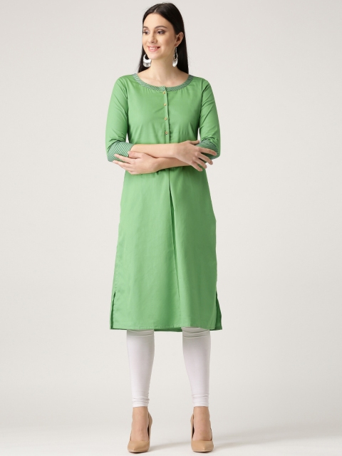 

Libas Women Green Solid Straight Kurta