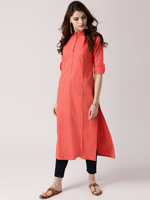 

Libas Women Coral Orange Solid Straight Kurta