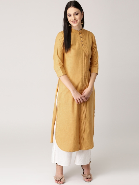 

Libas Women Mustard Yellow Solid Straight Kurta