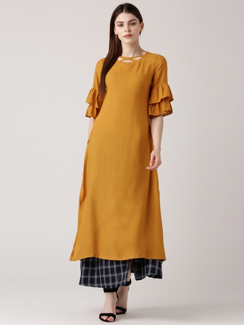 

Libas Women Mustard Yellow Solid A-Line Kurta