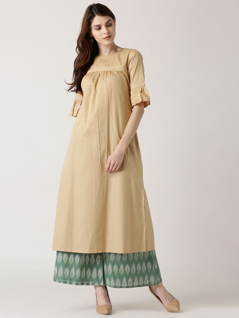 

Libas Women Beige Solid A-Line Kurta